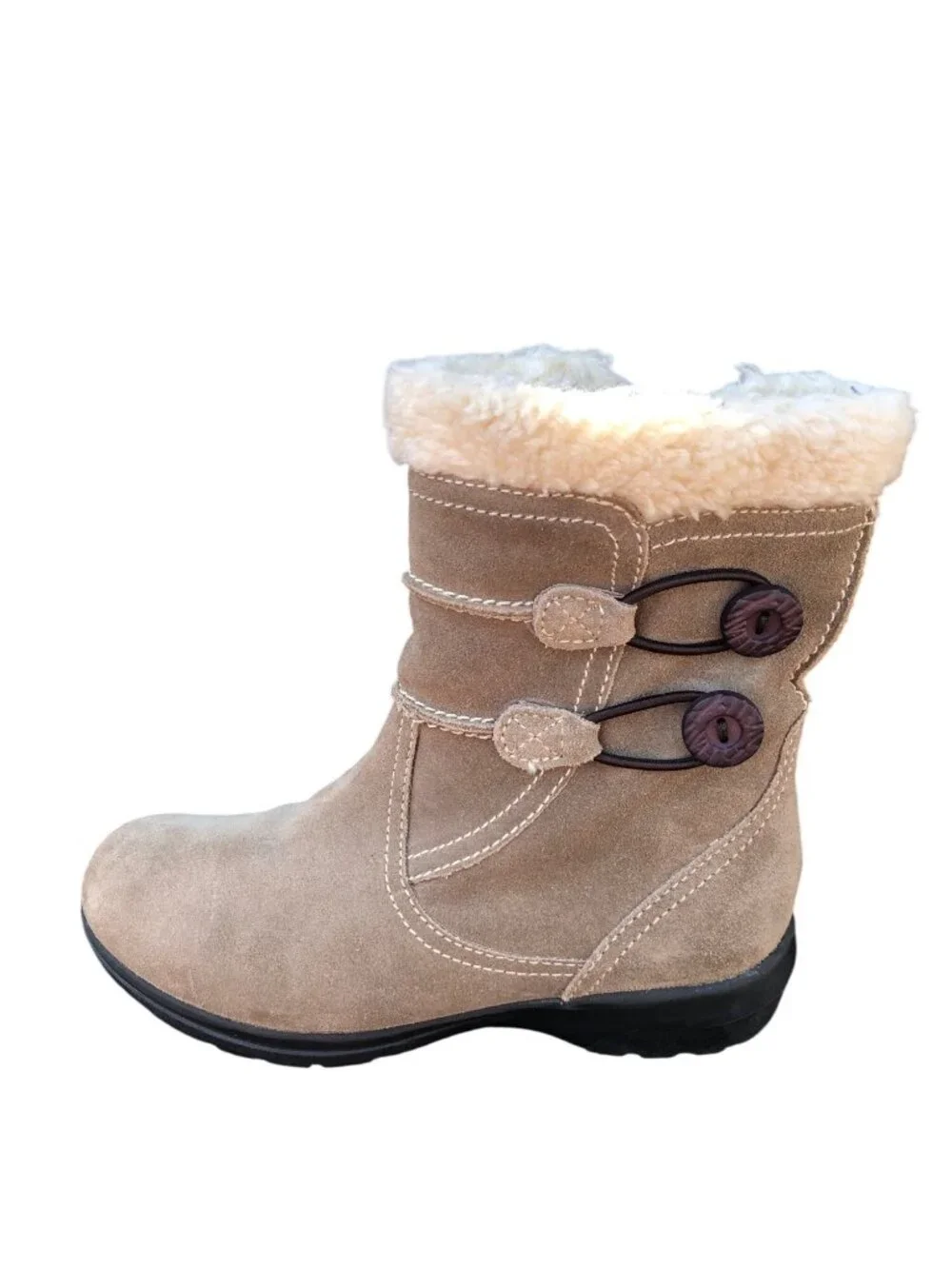 Clarks Ankle Boots Beige Suede Womens 6M Faux Fur Lining Side Zipper